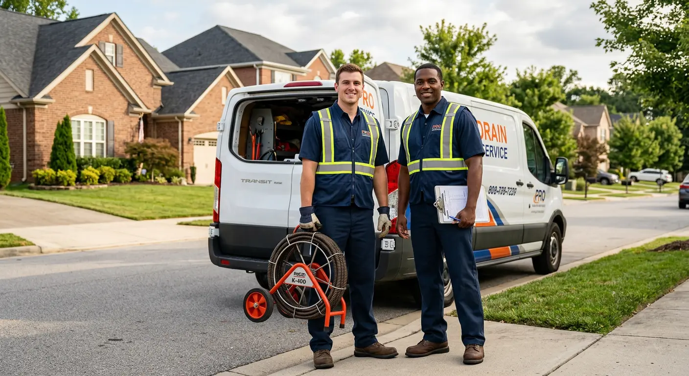 Sewer and drain service team with equipment ready for work in Boynton Beach
