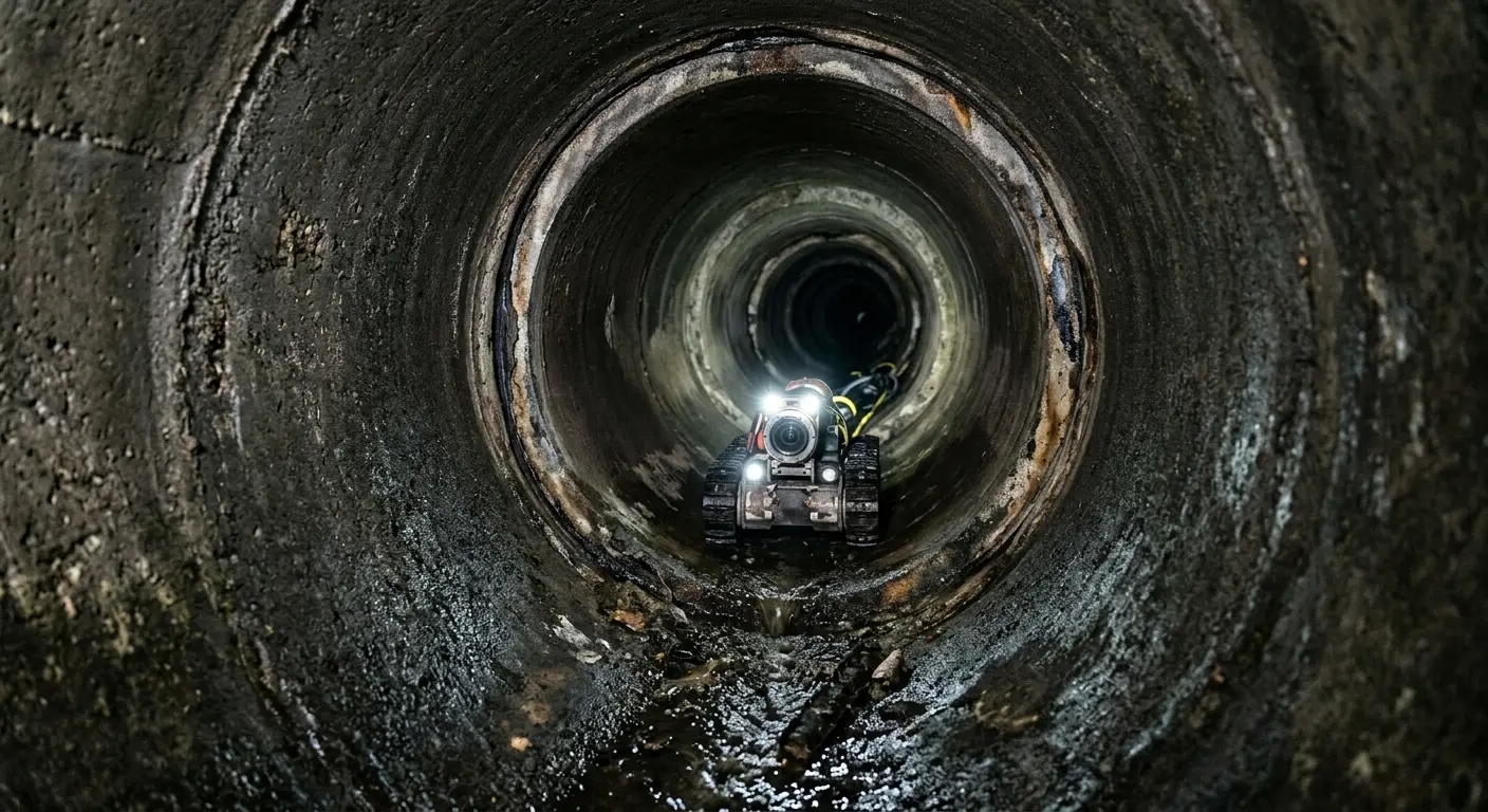Robotic sewer camera inspecting pipe interior for Sewer Line Cleaning in Boynton Beach